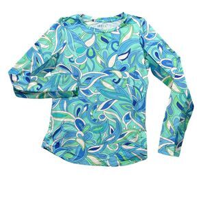 IBKUL Small Blue Floral Nylon Blend Vented Mesh Long Sleeves